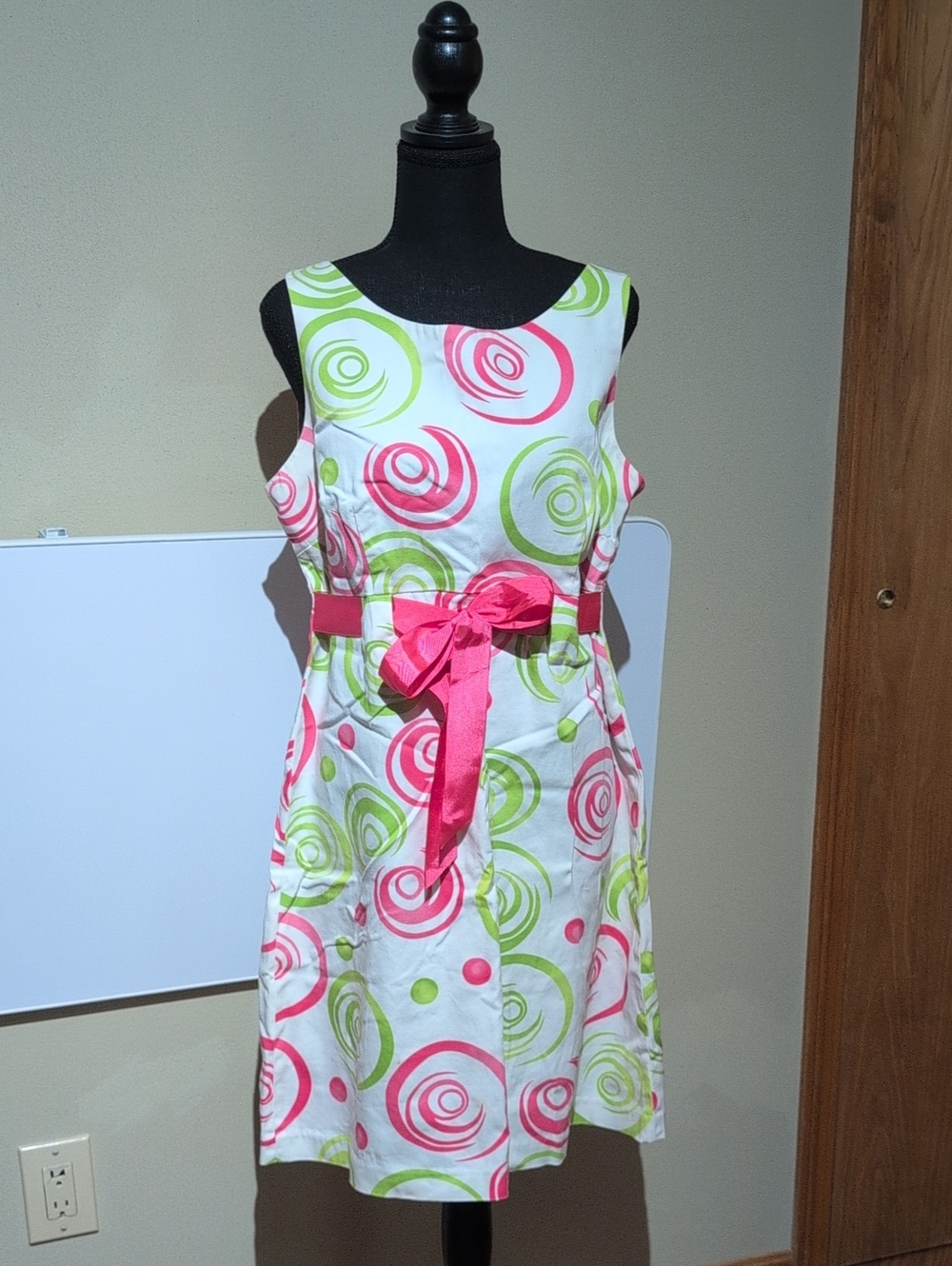 Jessica Howard White Dress with Pink & Lime Swirl Bow